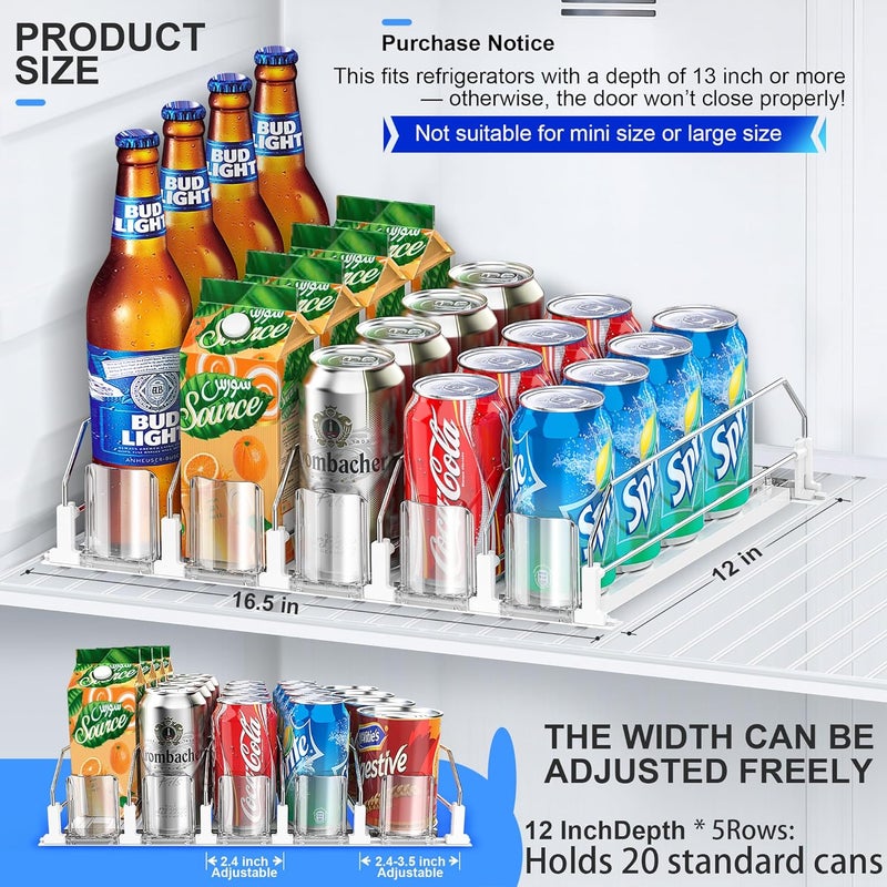 nabobt Drink Organizer for Fridge, Upgraded Drink dispenser for fridge, Automatic Pusher Glide,12oz 16oz - Can Dispenser for Fridge - Holds up to 20 Cans - 5 Rows White - Image 3
